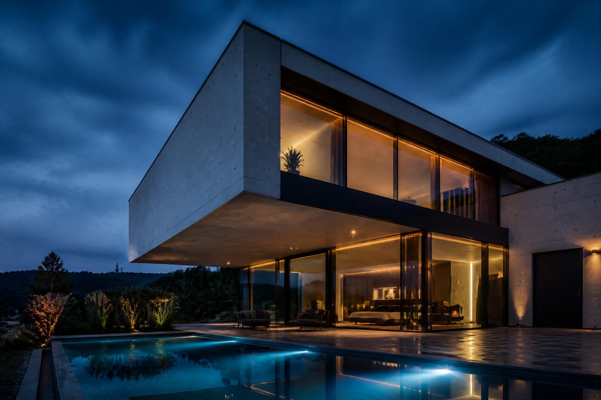 Villa d'architecte au crépuscule
